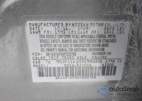 2017 Nissan Sentra S z USA, uszkodzony, nr VIN 3N1AB7AP5HY220788